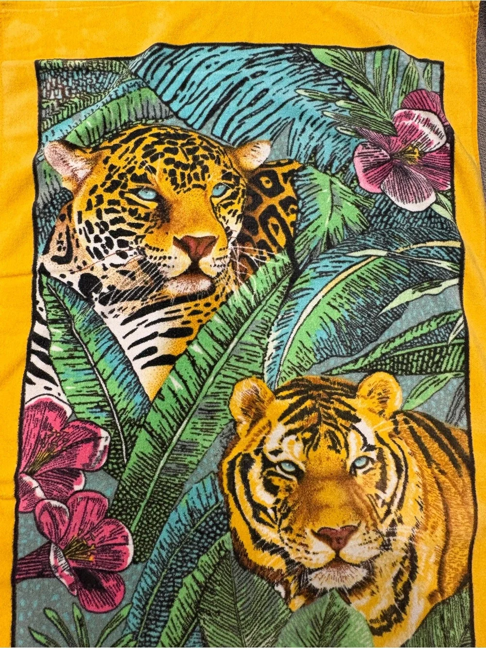 Vintage Y2K Hiltex Jungle Cats Beach Towel 🌴🐅🐆